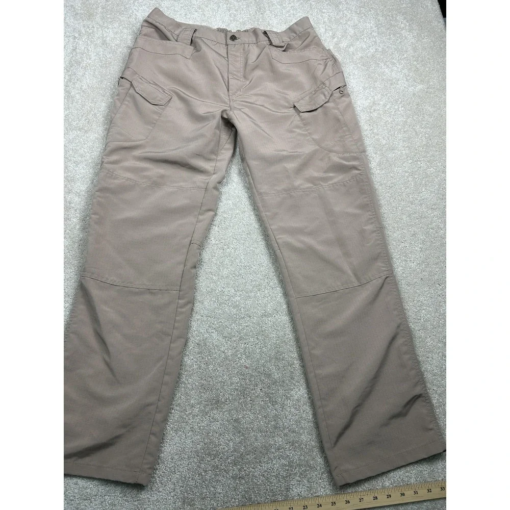 Beige Cargo Pants‎ Mens 36x32 Nylon Elastic Waist Lightweight Pockets Casual